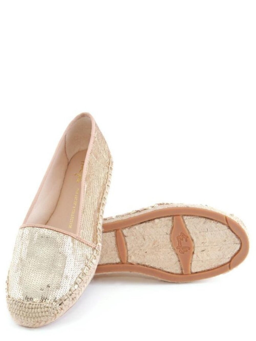Franco Sarto Whip Flat Peach Gold Sequin Espadrille